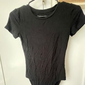 American Eagle Black Short Sleeve Bodysuit, XS